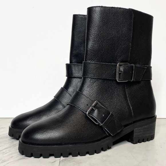 New! Splendid Karlyn Buckle Black Leather Boot 6.5 - Picture 1 of 14